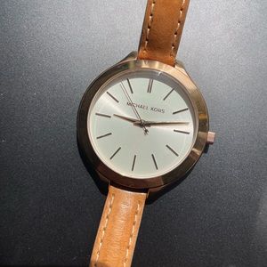 Michael Kors Leather Watch w/ Gold Face